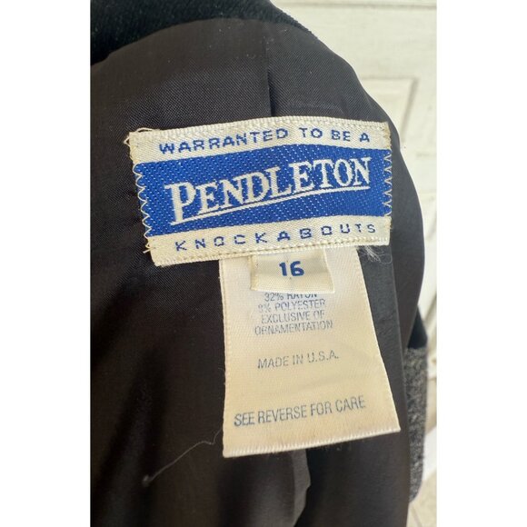 Vintage 70's Pendelton Wool Rayon Blend Suit Skirt Set Black Nubbed Size 16 - Picture 6 of 16